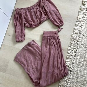 2 Piece set. Flowy pants and crop off the shoulder top.